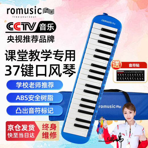 Romusic mouth organ 37-key teaching recommended junior high school and primary school students classroom instrument children professional playing wind instrument blue