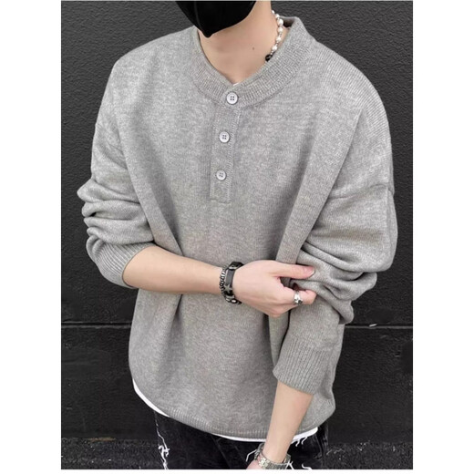 KLDPUSM-8XL large size Henry collar sweater for men in winter lazy high-end long-sleeved men's inner base sweater gray XL