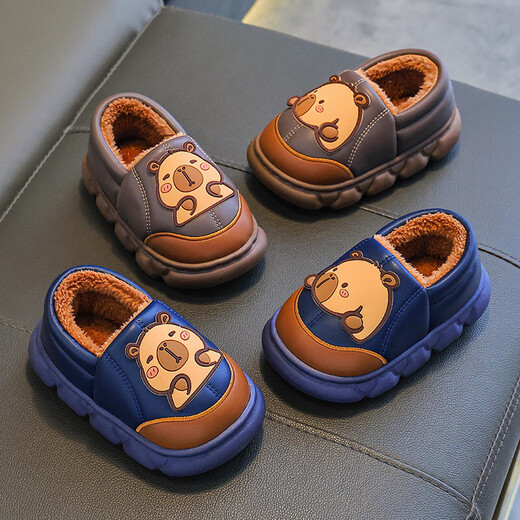 Kapibara children's cotton slippers for boys in autumn and winter 2025 new style for home and outdoor wear parent-child non-slip girls to keep warm upgraded version of environmentally friendly material light coffee (heel included) 12 36/37 size (suitable for 35/36 feet)