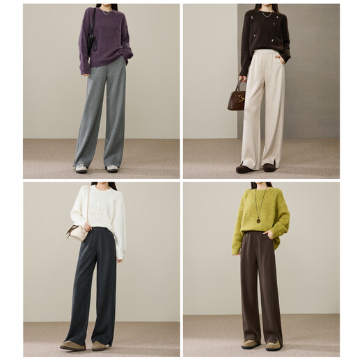 ESE-Y herringbone pattern acetate wool plus velvet narrow straight pants for women winter thick high waist drape casual wide leg white pants black gray 28