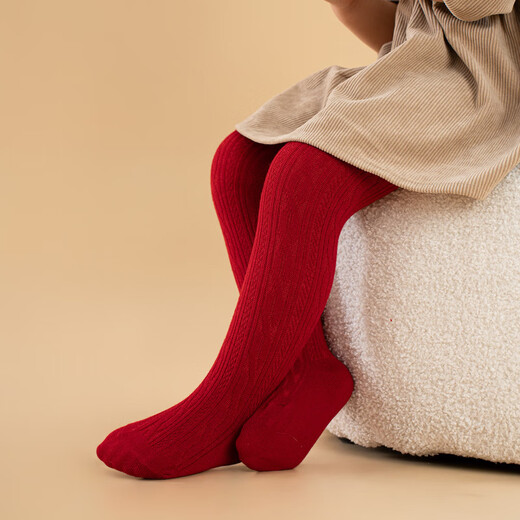 Zi Jiafu Baby Socks Autumn and Winter Girls Leggings Autumn and Winter Outerwear Thin Velvet Baby Girls Twist Pattern Children's Pantyhose Red One Size S0-12 Months