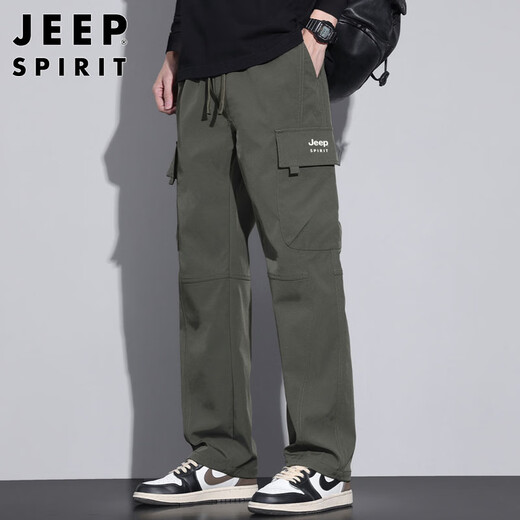 JEEP SPIRIT Jeep Overalls Men's Pants Men's Autumn and Winter Casual Pants Men's Multi-Pocket Men's Pants Military Green XL