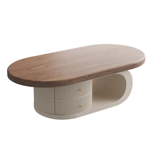 Zuoke Zuojia (ZUOKEZUOJIA) Medieval Cream Style Solid Wood Tea House for Small Apartment Living Room 2025 New Designer Oval Premium Tea Table Solid Wood Coffee Table Apricot Cabinet 120*60CM