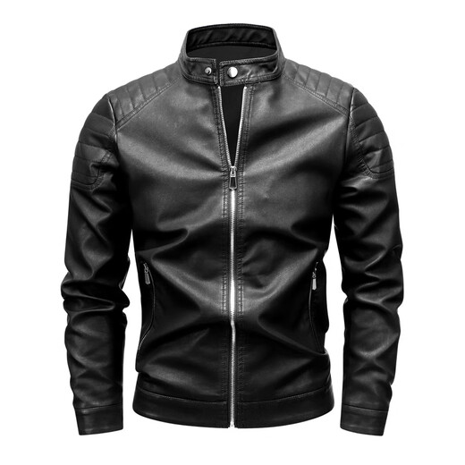Customized Jen-Hsun Huang's same style leather jacket, motorcycle jacket, stand collar, spring and autumn collarless pocket British style jacket, black single lining XL