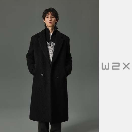 W2X winter heavyweight thick imitation seahorse fur water ripple large long sheep wool coat men's high-end Nizi coat glacier gray M