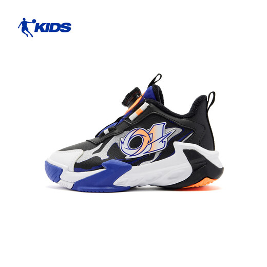 Jordan boys' velvet basketball shoes children's cotton shoes winter leather sports shoes black/misty blue 32