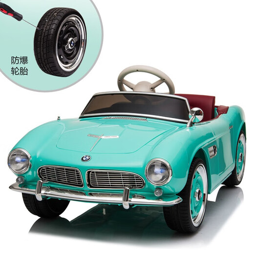 Tianlin BMW children's electric car four-wheel car remote control toy car can sit on children's baby stroller flagship version + green + portable pull rod + electronic steering + explosion-proof soft wheels