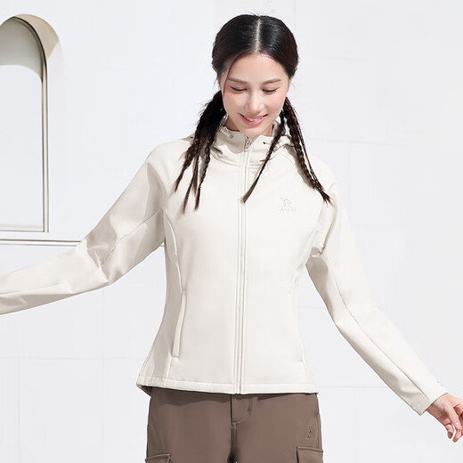 Camel (CAMEL) Hooded Jacket Women's Velvet Soft Shell Long Sleeve Jacket Sportswear Y24CA0L6630S Oak Gray M