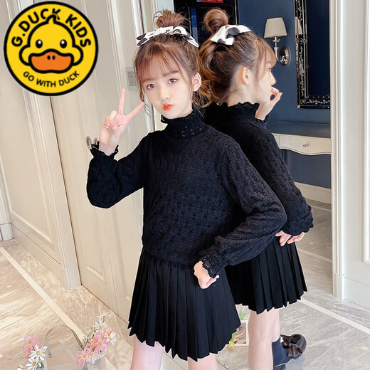 G.duck girls lace bottoming shirt autumn 2023 new autumn and winter plus velvet fashionable half turtleneck top for middle-aged and older children trendy beige color thin section 140 cm (recommended 42-55Jin Jin equals 0.5 kg) 8-9 years old
