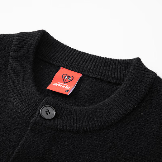 Charles Heart Simple Retro Cardigan Button Sweater for Men and Women Autumn and Winter Embroidered Sweater Couple Tops Black M