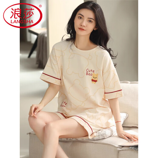 Pyjamas haut de gamme Langsha pour femmes en été en coton pur shorts shorts doux coton mince coton coasetté étudiant à la maison ensemble yx7512 9856 m [Recommandé 80-100jin [Jin est égal à 0,5 kg] usure]