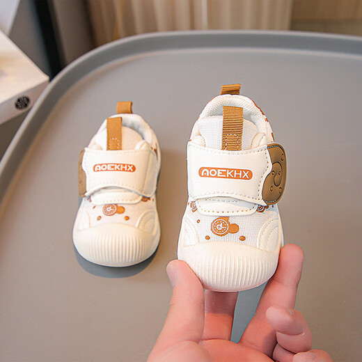 Xi'er toddler shoes for men and women in autumn, non-slip soft sole front shoes, baby shoes, children's shoes, breathable sports toddler shoes, snail, light brown, size 16, inner length 12cm