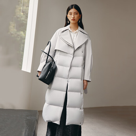 Ai Lai windbreaker down jacket women's fashionable temperament long detachable belt slimming warm goose down jacket architectural gray M