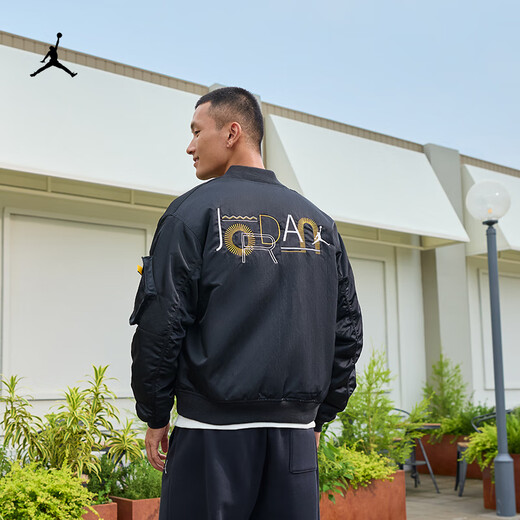 Nike (NIKE) Jordan Official Nike Jordan Men's Jacket Winter Jacket Cotton Warm Printed Embroidery Lightweight CZ1191 010 Black/University Gold/White/(University Gold) S