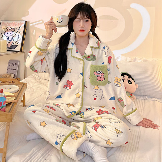 Catman's new coral velvet pajamas for girls in autumn and winter, cute crocodile warm home clothes, sweet coral velvet suit