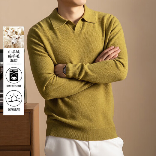 5%羊绒95%羊毛冬季加厚男式海鸥领羊毛衫5112 秋叶黄 L