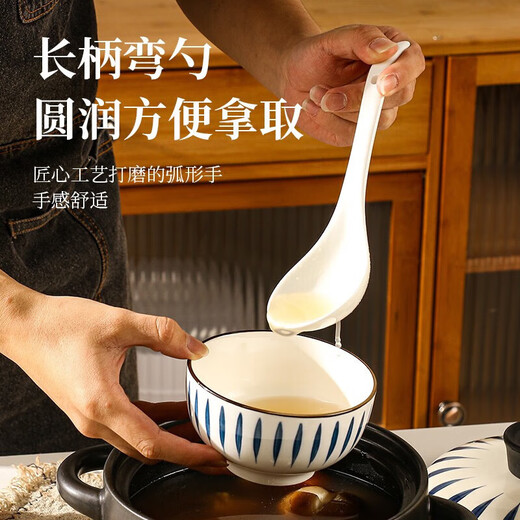 Japanese ceramic spoon large long handle household ceramic spoon large capacity spoon porridge spoon rice spoon spoon 1 pack pure white spoon extra large ceramic spoon