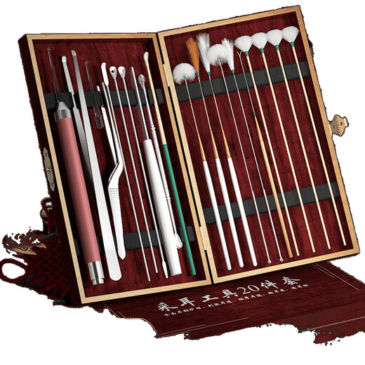 Shantou Lincun Ear Picking Tool Set Ear Picking Goose Feather Stick Buckle Furry Picking Artifact Luminous Ear Picking Spoon Full Set Affordable Ear Picking 4-piece Set + Storage Box