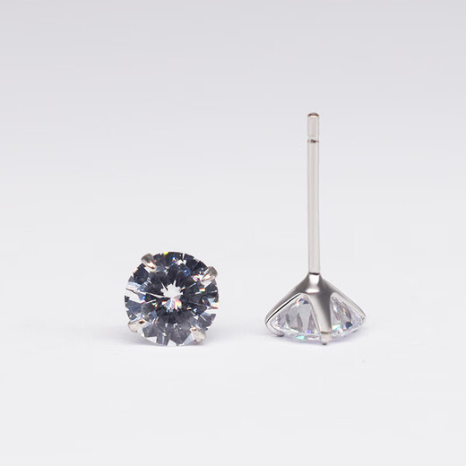 Lao Fengxiang sterling silver 925 four-claw zircon earrings for women, extremely simple ins crystal birthstone ear piercing earrings, white earrings, July, fiery love, ruby red zirconium 7mm