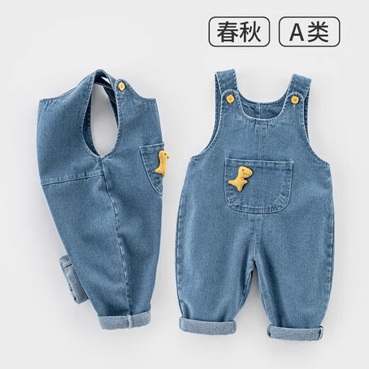 Children's Denim Overalls for Baby Boys Spring and Autumn Clothing 2025 Boys and Girls One-piece Denim Trousers Baby Pants Royal Blue Dinosaur Denim Overalls 126 80 (16-22Jin Jin is equal to 0.5 kg)