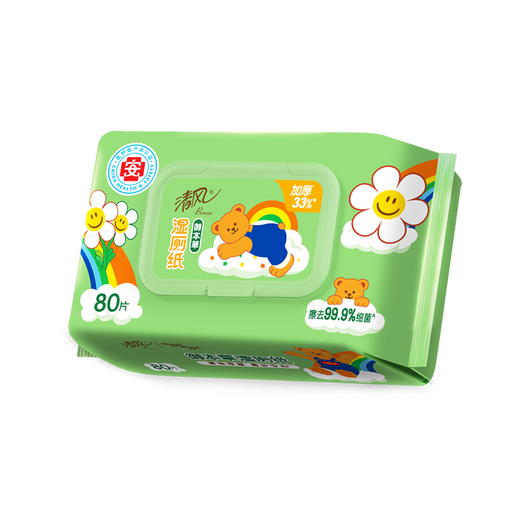 Qingfeng wiggle jointly branded Royal Materia Medica wet toilet paper 80 pieces * 5 packs of 400 pieces, medical certification, with roll paper