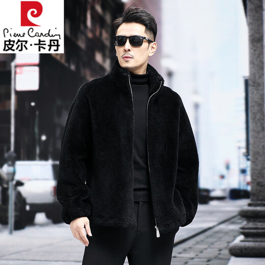Pierre Cardin 100% Wool Fur Jacket Men's Autumn and Winter Stand Collar Sheep Shear Fur One-piece Thick Coat Sheep Wool Jacket Tan XL 130 to 145 Jin Jin equals 0.5 kg Wear