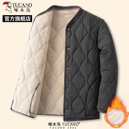 Woodpecker winter men's new alpaca fleece cotton jacket for middle-aged and elderly warm jacket dad's inner small cotton jacket C black XL suitable for 120-140Jin Jin equals 0.5 kg