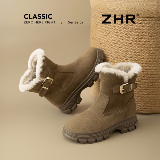 ZHR snow boots for women 2025 new winter plus velvet thickened foreign style small short boots for women versatile women's boots K378B brown 38