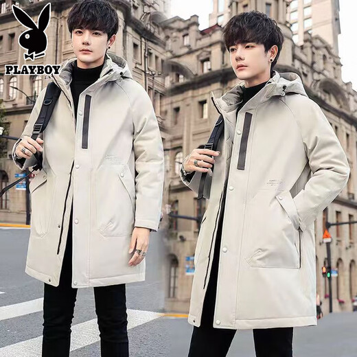 Playboy plus size plus size spring and autumn loose hooded college student casual winter fat trendy coat long men's windbreaker 621 black plus velvet 7XL wear 220-240Jin Jin is equal to 0.5 kg