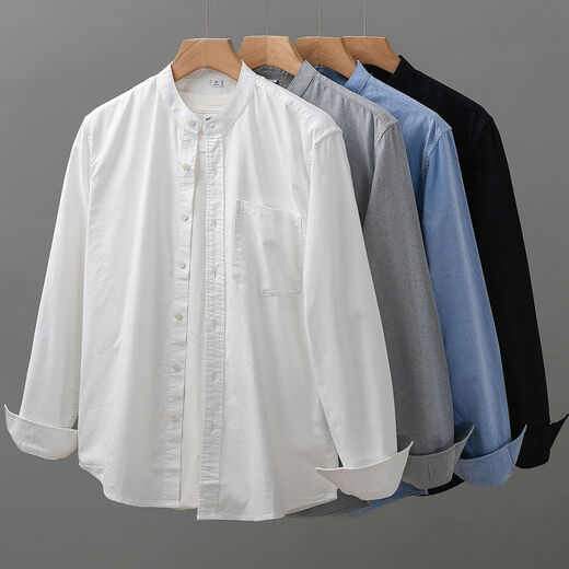Autumn and winter new DUKEEN Oxford spinning shirt men's long-sleeved spring and autumn white stand-up collar shirt-like Henry collar jacket men's white Oxford spinning M M suitable for 120Jin Jin equal to 0.5 kg or less