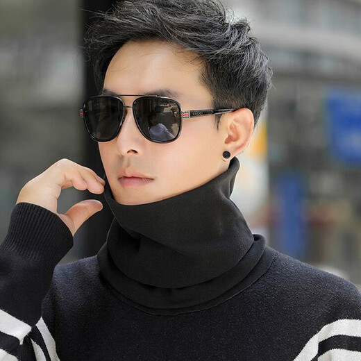 Green Jian Tang velvet warm neck gaiter for men in autumn and winter, simple and versatile neck gaiter for women, cold and windproof cycling scarf, beige + coffee color, German velvet neck gaiter