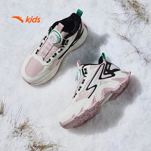 ANTA Children's Cotton Shoes Shanchuan 25 Autumn and Winter New Product Warm and Velvet Outdoor Sweet Knob Button Anti-Ski Boots for Big Girls, Rigid and Soft Pink/Ivory White/Basic Black-1 37 Inner Length of Shoe 23.5cm