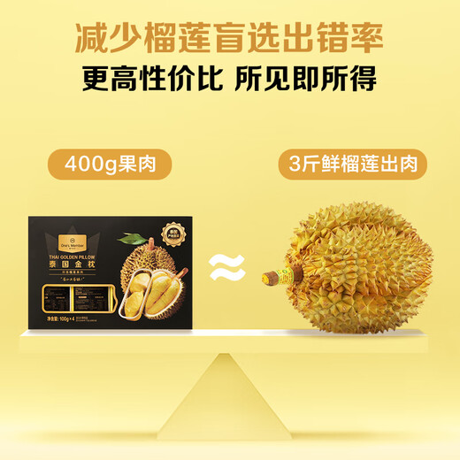 Member Store No. 1 Thai Golden Pillow Durian Meat 100g*4 Boxes Frozen Seedless Can Be Baked Fresh Fruit Gift Box