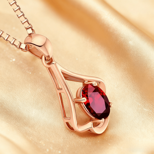 COASZE water drop oval ruby necklace for women, 18K gold inlaid, classic design, 0.56 carat ruby/chain not included