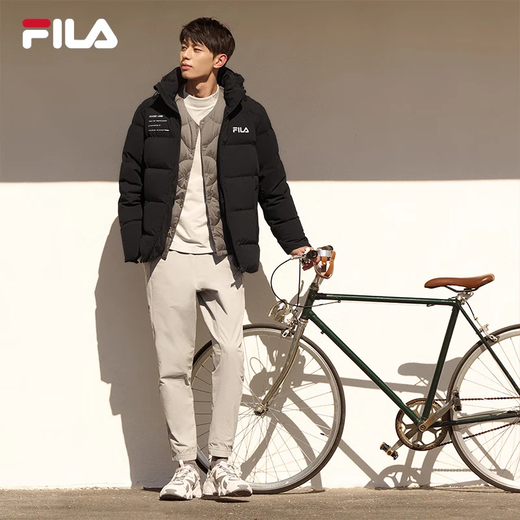 FILA official couple down jacket 2025 winter fashionable casual hooded top warm jacket for men and women