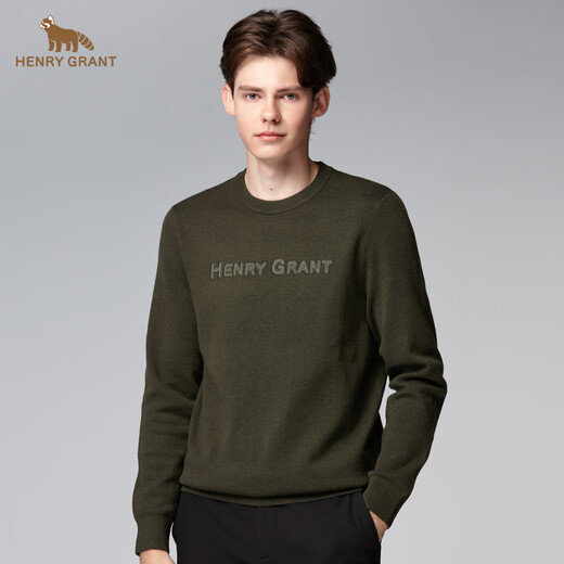 HENRY GRANT Henry Grant solid color round neck bottoming sweater spring short bottoming shirt outdoor men's round neck sweater green coffee color (QBY243031U111) one size 46 (170/92A)