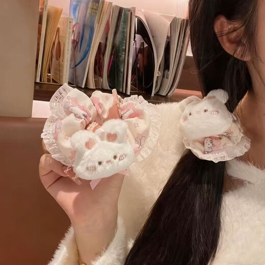 Cute butter bear and bunny hair band satin pink girl cartoon headband large intestine ponytail hair ornaments little bear + bunny