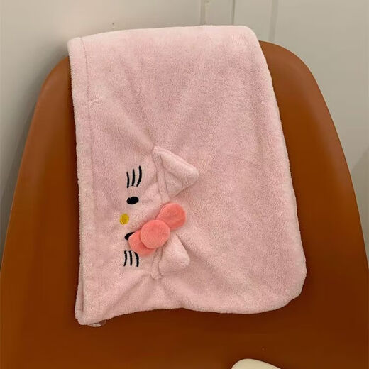 HelloKitty dry hair hat for women, coral velvet, water-absorbent, quick-drying turban, girl's dry hair towel, non-shedding, pink cat 1 pack