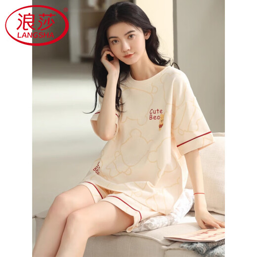 Pyjamas haut de gamme Langsha pour femmes en été en coton pur shorts shorts doux coton mince coton coasetté étudiant à la maison ensemble yx7512 9856 m [Recommandé 80-100jin [Jin est égal à 0,5 kg] usure]