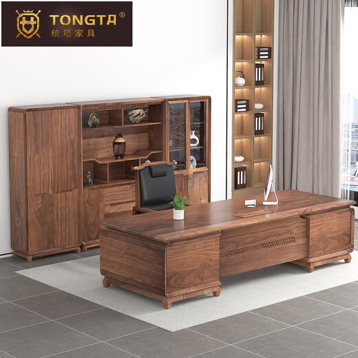 TONGTA new Chinese style solid wood boss desk desk cabinet combination executive desk chairman and president high-end office furniture 1.8m boss table + boss chair