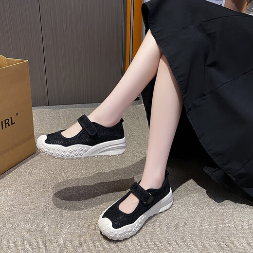 Mary jane zapatos individuales de encaje para mujer malla sin alivio sólido espesor Zapatos de pasos lentos sin deslizamiento zapatos madres casuales y de moda