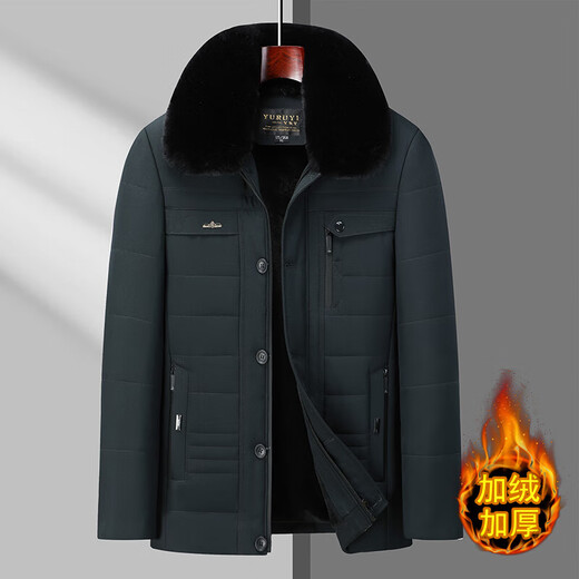 Men's winter warm cotton coat for middle-aged and elderly men's removable large fur collar velvet thickened coat for the elderly Navy XL Recommended 115-130 Jin Jin equals 0.5 kg