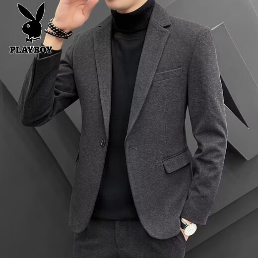 Playboy (PLAYBOY) small suit suit men's fashion business casual gray Korean style formal wedding groom style suit jacket gray single top XL 130-150Jin Jin equals 0.5 kg