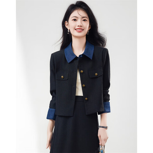 Xinfeiyu stitched contrasting lapel small fragrant style jacket for women 25 autumn and winter fashion professional wear small casual short top