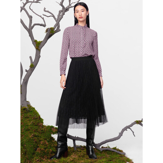 JUZUI JZ JUZI shopping mall same style lace national style copper pattern chiffon shirt for women 2023 winter JWDD60101 flower purple red 2XL