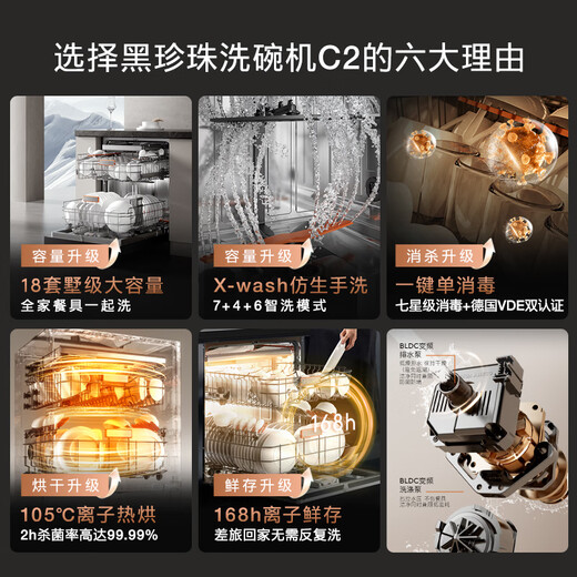 COLMO Black Pearl Dishwasher C2 Embedded CDG18F-C2 National Subsidy Home Appliances Level 1 Water Efficiency 18 Sets Capacity Bionic Hand Washing Single Disinfection Single Embedded Dual-use