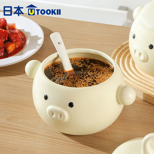 Imakara ceramic lard oil tank food grade high temperature resistant storage tank household tank special container with lid oil basin lard tank ceramic oil storage tank with stainless steel filter + spoon + lid 1600ml