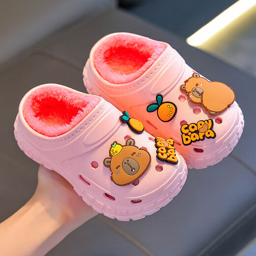 Kapibara children's cotton slippers, boy's winter cartoon cute non-slip indoor soft-soled baby slippers, khaki (heel included) 12 size 38/39 (suitable for 37/38 feet)