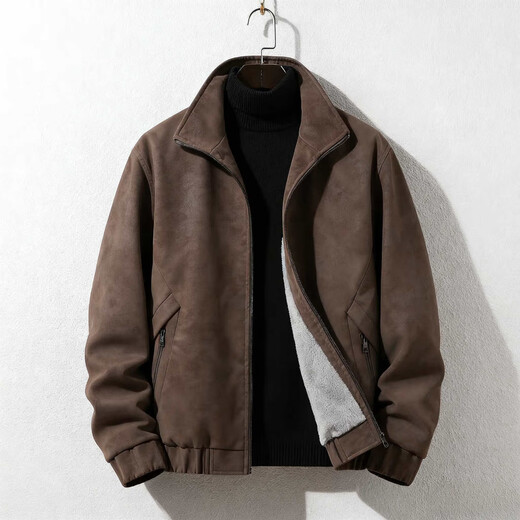 Gan Jiang Thickened Retro Stand Collar Leather Jacket Men's Loose Casual Solid Color Versatile Motorcycle Jacket Brown Thin XL 140-160Jin Jin is equal to 0.5 kg