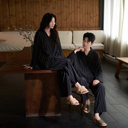Shaqian New Old Money Style Couple Pajamas 2025 Autumn Bubble Woven Cotton Women's Plaid Home Clothing Men's Suit